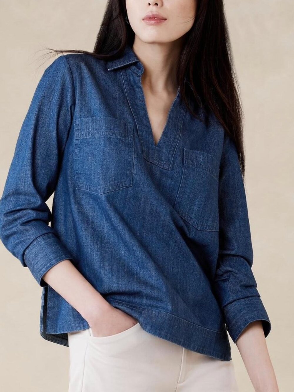 Banana Republic Factory - Denim Band-Hem Shirt - Medium Wash